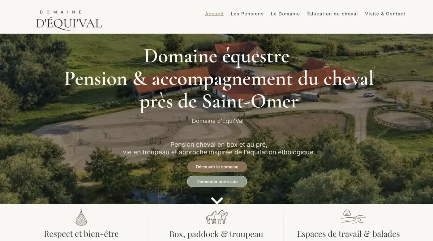 Site web Domaine Équi'Val - centre équestre Saint-Omer